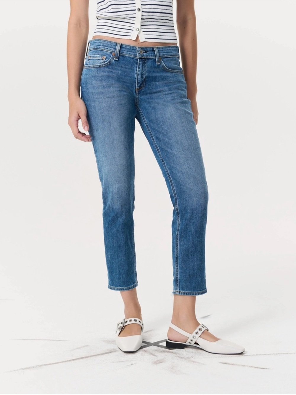 NWT Rag & Bone Dre Low Rise Slim Boyfriend Jeans Sz 24 Julienne Blue Denim